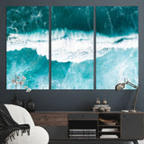 23828594-MGV-CV-36X24-Aerial Waves Wall Art Canvas Print, Framed Ocean Break Art Picture Print, Sea Foam Perfect Tropical Coastal Decor Artwork