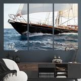 97168626-MGV-CV-36X24-Sailing Yacht Wall Art Canvas Print, Framed Wooden Yacht Art Picture Print, Ocean Waves Perfect Nautical Coastal Decor Artwork