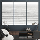 66534476-MGV-CV-36X24-Lone Surfer Wall Art Canvas Print, Framed Ocean Waves Art Picture Print, Minimal Sea Perfect Minimal Coastal Decor Artwork