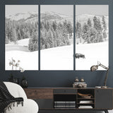 68081143-MGV-CV-36X24-Snowy Bison Wall Art Canvas Print, Framed Winter Forest Art Picture Print, Lone Bison Perfect Monochrome Winter Wild Decor Artwork