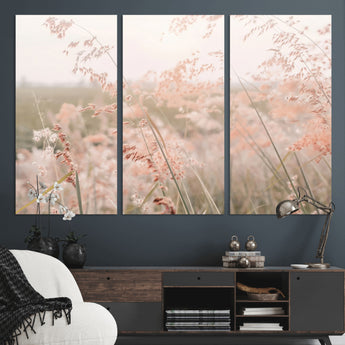 79164340-MGV-CV-36X24-Pastel Grasses Wall Art Canvas Print, Framed Soft Meadow Art Picture Print, Field in Breeze Perfect Pastel Minimal Decor Artwork
