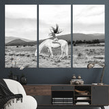 62789800-MGV-CV-48X32-3P-White Horse Wall Art Canvas Print, Framed Woman Rider Art Picture Print, Equestrian Pose Perfect Western Boho Decor Artwork