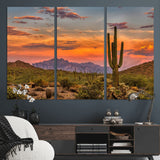 25332783-MGV-CV-36X24-Saguaro Cactus Wall Art Canvas Print, Framed Arizona Sunset Art Picture Print, Sonoran Desert Perfect Southwestern Boho Decor