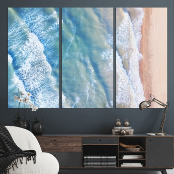 17641845-MGV-CV-36X24-Aerial Ocean Wall Art Canvas Print, Framed Blue Waves Art Picture Print, Sandy Shoreline Perfect Modern Coastal Decor Artwork