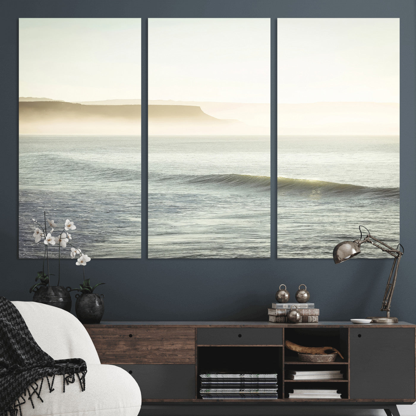 39310633-MGV-CV-36X24-Coastal Cliffs Wall Art Canvas Print, Framed Misty Ocean Art Picture Print, Morning Light Perfect Minimalistic Coastal Decor