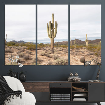 96147924-MGV-CV-36X24-Saguaro Cactus Wall Art Canvas Print, Framed Desert Cactus Art Picture Print, Earthy Desert Perfect Southwestern Boho Decor