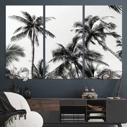 46641801-MGV-CV-36X24-Palm Tree Wall Art Canvas Print, Framed Black White Tropics Art Picture Print, Monochrome Palms Perfect Modern Tropical Minimalist