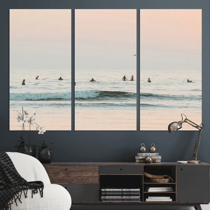 98888919-MGV-CV-36X24-Pastel Ocean Wall Art Canvas Print, Framed Soft Sunset Swimming Art Picture Print, Calm Sea Horizon Perfect Soft Coastal