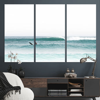 56345117-MGV-CV-48X32-3P-Minimalist Surfing Wall Art Canvas Print, Framed Ocean Waves Art Picture Print, Soft Ocean Perfect Minimalist Coastal Decor