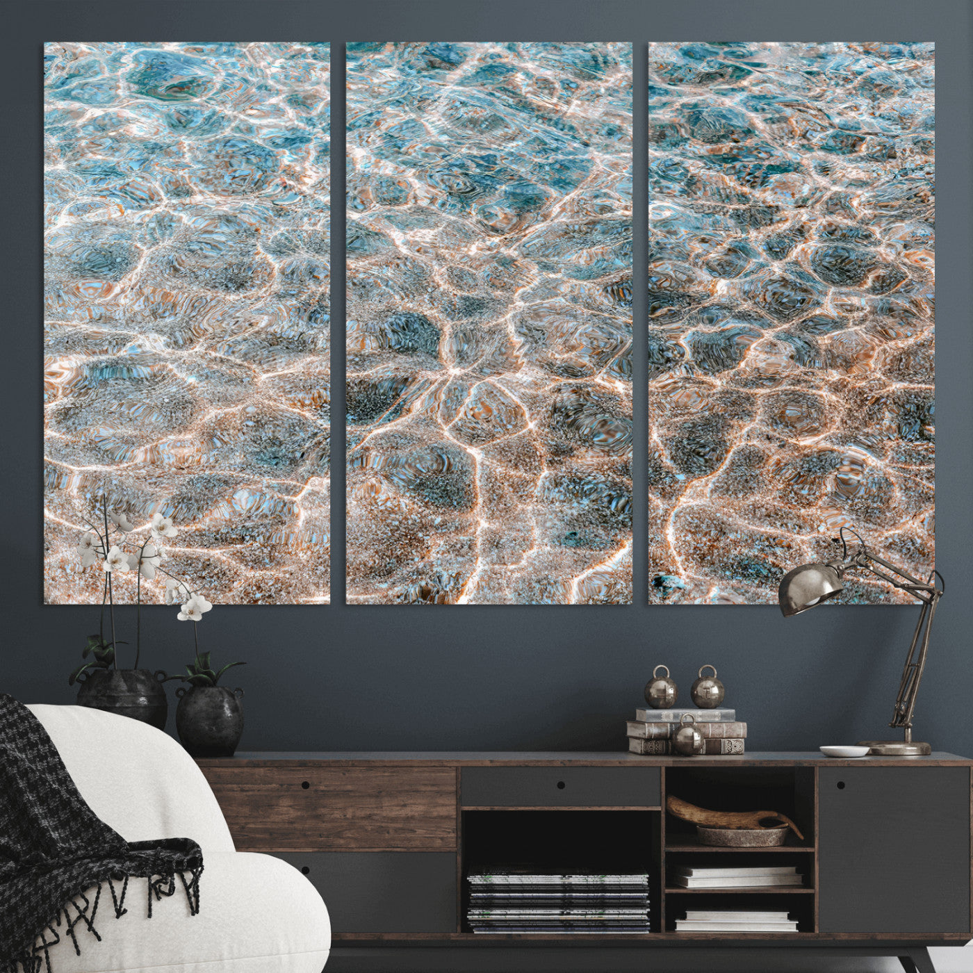 26580287-MGV-CV-36X24-Clear Water Wall Art Canvas Print, Framed Sunlit Ripples Art Picture Print, Ocean Texture Perfect Modern Coastal Decor Artwork
