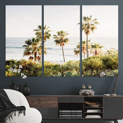 94707294-MGV-CV-36X24-California Coast Wall Art Canvas Print, Framed Palm Trees Art Picture Print, Coastal Landscape Perfect Coastal Minimalist Decor