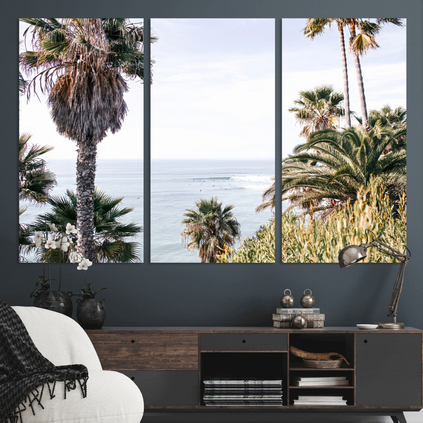 51404565-MGV-CV-36X24-Palm Trees Wall Art Canvas Print, Framed Ocean Breeze Art Picture Print, Coastal View Perfect Tropical Coastal Decor Artwork