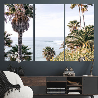 51404565-MGV-CV-36X24-Palm Trees Wall Art Canvas Print, Framed Ocean Breeze Art Picture Print, Coastal View Perfect Tropical Coastal Decor Artwork