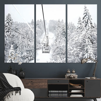 44705668-MGV-CV-36X24-Winter Forest Wall Art Canvas Print, Framed Snowy Forest Art Picture Print, Ski Lift Perfect Scandinavian Decor Artwork