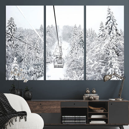 44705668-MGV-CV-36X24-Winter Forest Wall Art Canvas Print, Framed Snowy Forest Art Picture Print, Ski Lift Perfect Scandinavian Decor Artwork