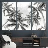 62113786-MGV-CV-36X24-Black White Palm Wall Art Canvas Print, Framed Monochrome Tropics Art Picture Print, Minimalist Beach Perfect Coastal Minimalist