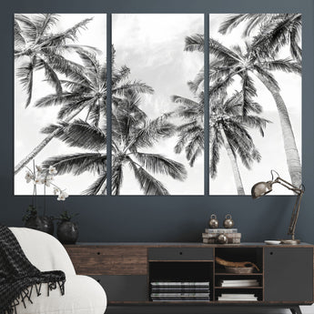 62113786-MGV-CV-36X24-Black White Palm Wall Art Canvas Print, Framed Monochrome Tropics Art Picture Print, Minimalist Beach Perfect Coastal Minimalist