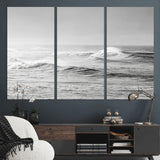 98634812-MGV-CV-36X24-Black and White Ocean Waves Wall Art – Minimalist Sea Canvas Print, Coastal Photography Decor for Living Room, Bedroom or Office