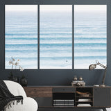 77145995-MGV-CV-36X24-Ocean Simplicity Wall Art Canvas Print, Framed Surfer on Water Art Picture Print, Light Blue Perfect Coastal Minimalist Decor