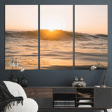 16973771-MGV-CV-36X24-Calm Water Wall Art Canvas Print, Framed Sunset Waves Art Picture Print, Coastal Warmth Perfect Warm Minimalist Decor Artwork