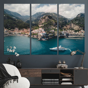 20321590-MGV-CV-36X24-Amalfi Coast Wall Art Canvas Print, Framed Italy Travel Art Picture Print, Mediterranean Landscape Perfect Mediterranean Coastal