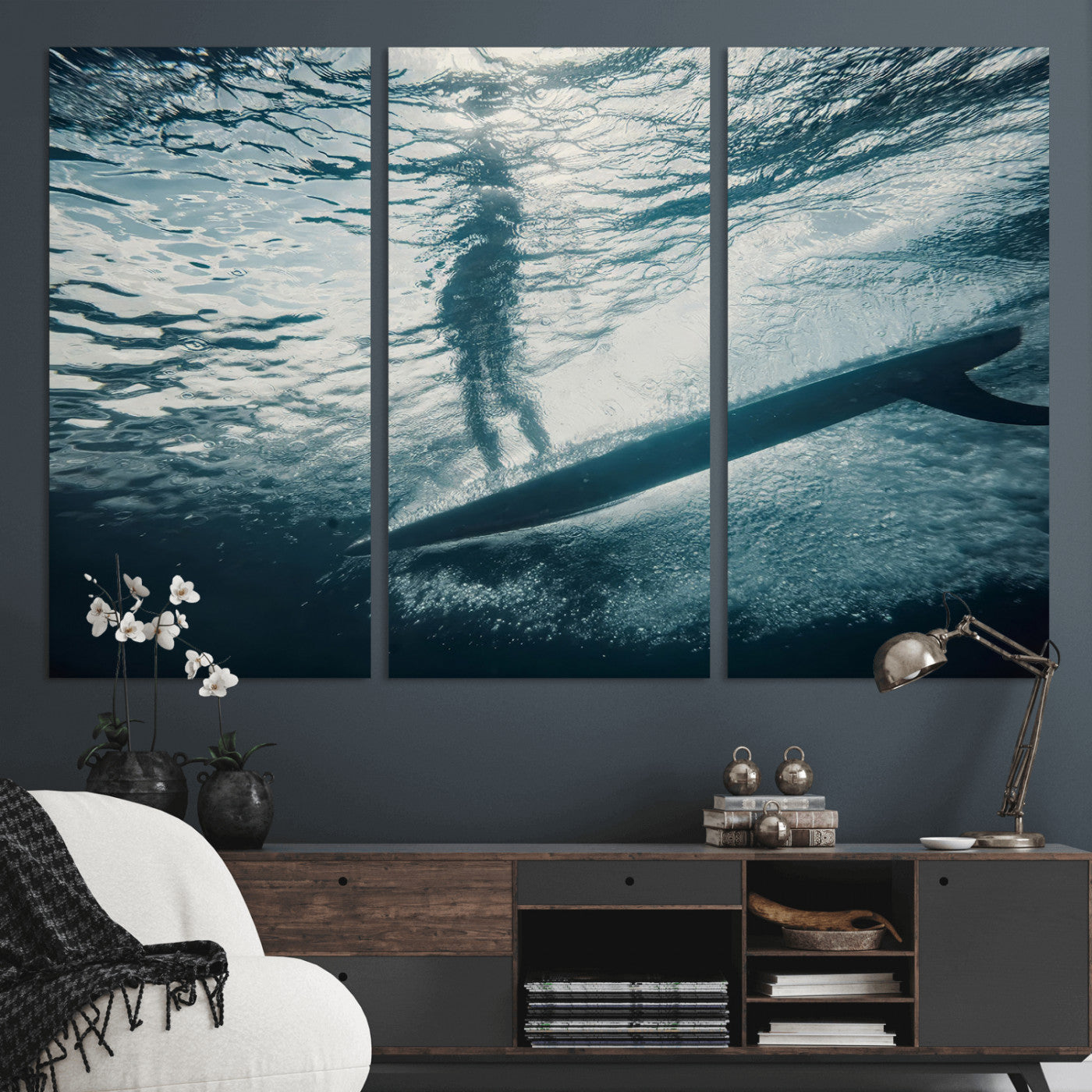 71192524-MGV-CV-36X24-Submerged Surf Wall Art Canvas Print, Framed Underwater Perspective Art Picture Print, Ocean Surf Perfect Coastal Adventure Decor
