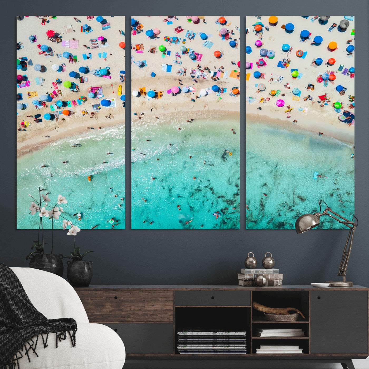 76172085-MGV-CV-36X24-Tropical Shoreline Wall Art Canvas Print, Framed Beach Relaxing Art Picture Print, Aerial Summer Perfect Coastal Vibrant Decor