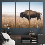 99620201-MGV-CV-36X24-Wild Bison Wall Art Canvas Print, Framed Bison in Prairie Art Picture Print, Rustic Western Perfect Rustic Western Decor Artwork