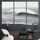 42544082-MGV-CV-36X24-Monochrome Seascape Wall Art Canvas Print, Framed Surf Wave Art Picture Print, Minimalist Ocean Perfect Moody Coastal Decor