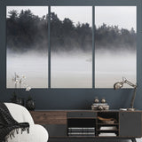 59703275-MGV-CV-36X24-Surfer in Fog Wall Art Canvas Print, Framed Foggy Beach Art Picture Print, Coastal Surf Perfect Moody Coastal Decor Artwork