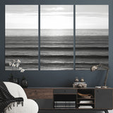 47305203-MGV-CV-36X24-Monochrome Ocean Wall Art Canvas Print, Framed Moody Ocean Art Picture Print, Calm Ocean Perfect Minimalist Coastal Decor Artwork
