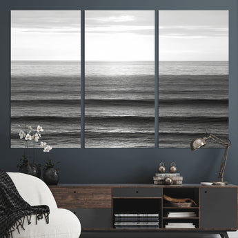 47305203-MGV-CV-36X24-Monochrome Ocean Wall Art Canvas Print, Framed Moody Ocean Art Picture Print, Calm Ocean Perfect Minimalist Coastal Decor Artwork