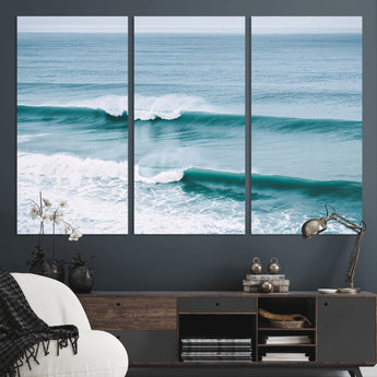 73692470-MGV-CV-36X24-Ocean Swell Wall Art Canvas Print, Framed Surf Waves Art Picture Print, Blue Water Perfect Coastal Dynamic Decor Artwork