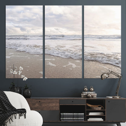 70596264-MGV-CV-36X24-Ocean Waves Wall Art Canvas Print, Framed Coastal Shoreline Art Picture Print, Sea Foam Perfect Coastal Minimalist Decor Artwork