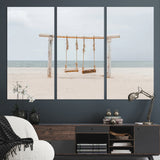 68327283-MGV-CV-36X24-Beach Swing Wall Art Canvas Print, Framed Quiet Beach Art Picture Print, Calm Shoreline Perfect Bohemian Coastal Decor Artwork