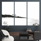 29611516-MGV-CV-36X24-Black White Beach Wall Art Canvas Print, Framed Palm Trees Art Picture Print, Monochrome Tropical Perfect Minimalist Coastal Decor