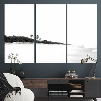 29611516-MGV-CV-36X24-Black White Beach Wall Art Canvas Print, Framed Palm Trees Art Picture Print, Monochrome Tropical Perfect Minimalist Coastal Decor