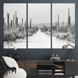 35537313-MGV-CV-36X24-Monochrome Desert Wall Art Canvas Print, Framed Cactus Path Art Picture Print, Southwestern Landscape Perfect Southwestern