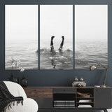 26667396-MGV-CV-36X24-Black White Ocean Wall Art Canvas Print, Framed Monochrome Water Art Picture Print, Diving into Water Perfect Minimalist Aquatic