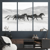 69934913-MGV-CV-36X24-Wild Horses Running Wall Art Canvas Print, Framed Black White Mustangs Art Picture Print, Rustic Western Perfect Rustic Western