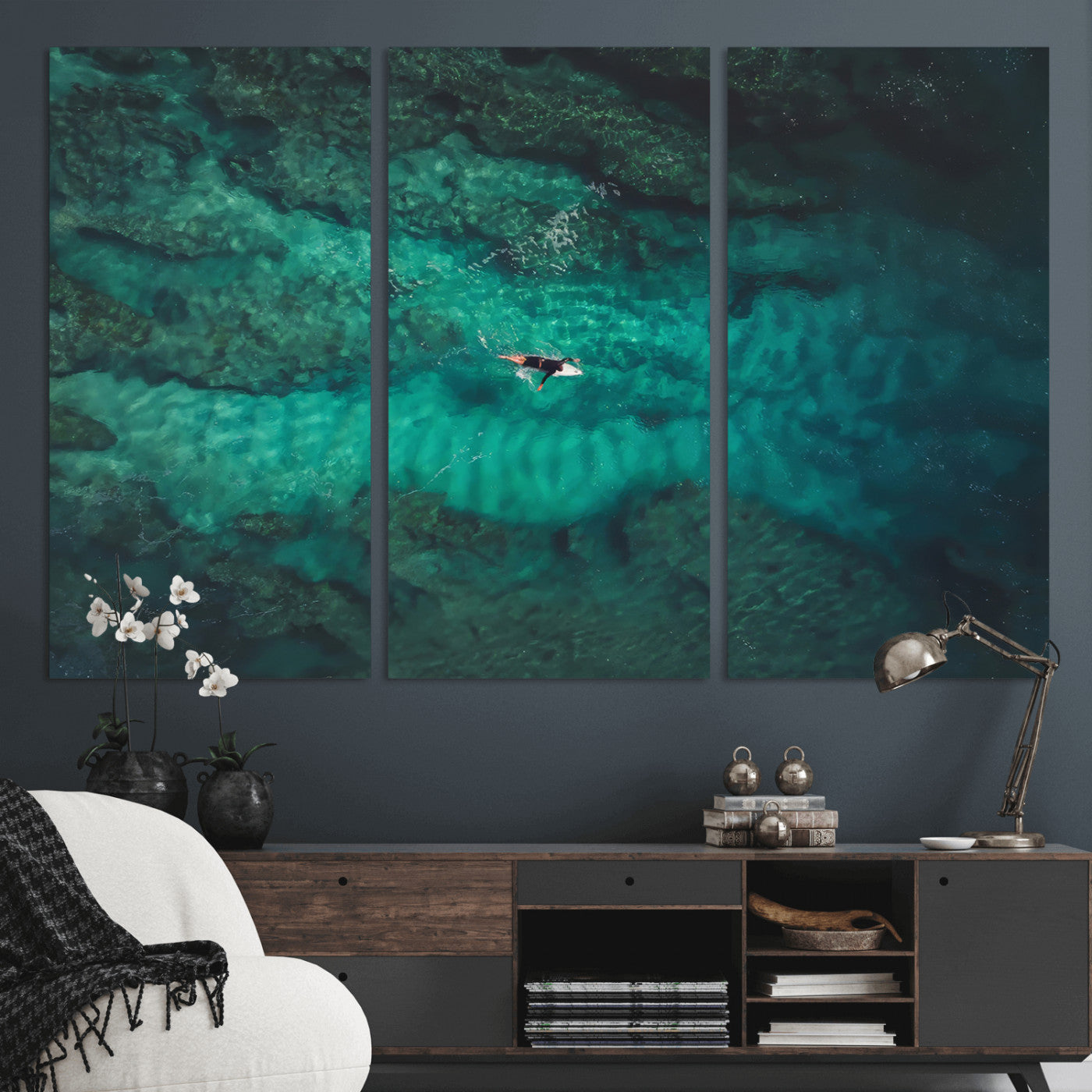 93287752-MGV-CV-36X24-Ocean Surf Wall Art Canvas Print, Framed Blue Waters Art Picture Print, Vibrant Seascape Perfect Coastal Adventure Decor Artwork