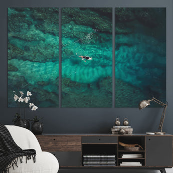 93287752-MGV-CV-36X24-Ocean Surf Wall Art Canvas Print, Framed Blue Waters Art Picture Print, Vibrant Seascape Perfect Coastal Adventure Decor Artwork