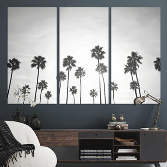 62298277-MGV-CV-36X24-Monochrome Palms Wall Art Canvas Print, Framed Minimalist Trees Art Picture Print, Silhouetted Palms Perfect Tropical Minimalist