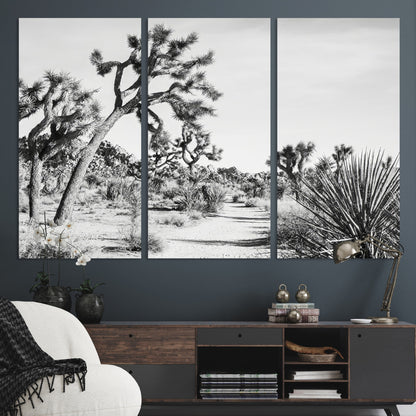 88164251-MGV-CV-36X24-Joshua Tree Wall Art Canvas Print, Framed Desert Path Art Picture Print, Monochrome Desert Perfect Minimalist Desert Decor Artwork