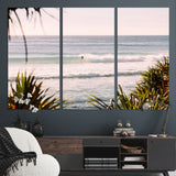 23287092-MGV-CV-36X24-Ocean Surfer Wall Art Canvas Print, Framed Coastal Surf Art Picture Print, Tropical Beach Perfect Tropical Coastal Decor Artwork