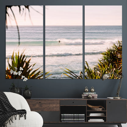 23287092-MGV-CV-36X24-Ocean Surfer Wall Art Canvas Print, Framed Coastal Surf Art Picture Print, Tropical Beach Perfect Tropical Coastal Decor Artwork