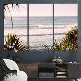 23287092-MGV-CV-48X32-3P-Ocean Surfer Wall Art Canvas Print, Framed Coastal Surf Art Picture Print, Tropical Beach Perfect Tropical Coastal Decor Artwork
