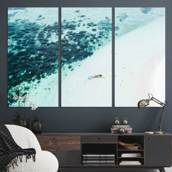 33764764-MGV-CV-36X24-Minimal Beach Wall Art Canvas Print, Framed Ocean Swimming Art Picture Print, Clear Ocean Perfect Minimal Coastal Decor Artwork