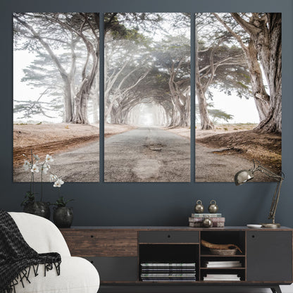 87090469-MGV-CV-36X24-Cypress Tunnel Wall Art Canvas Print, Framed Misty Road Art Picture Print, Foggy Trees Perfect Rustic Woodland Decor Artwork