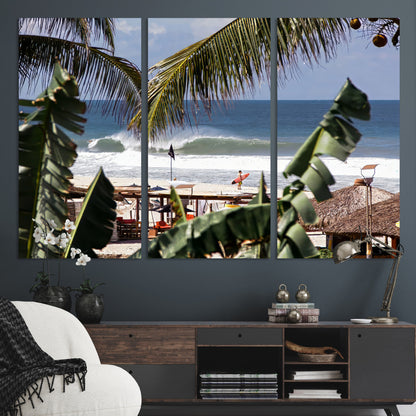 34722557-MGV-CV-36X24-Tropical Shoreline Wall Art Canvas Print, Framed Surfer Beach Art Picture Print, Coastal Surf Perfect Tropical Coastal Decor